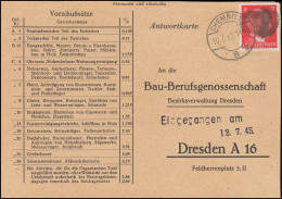 Sächsische Schwärzung AP 786I Hitler Auf Postkarte CHEMNITZ 10.7.45 Nach Dresden - Storia Postale