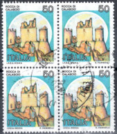 Italia 1980 Castelli 50 - 100 - 500 - 1000 £.  Quartine Usate - Blocks & Kleinbögen