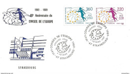 245 - 12 - Enveloppe Conseil De L'Europe Avec Timbres De Service Et Oblit Spéciale 1989 - Idee Europee