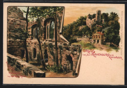 Lithographie Rothenburg Am Kyffhäuser, Rittersaal Im Innern Der Ruine  - Kyffhaeuser
