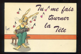 Lapin Humanisé, " Tu Me Fais Tourner La Tête ".musicien Accordéon  Création Jhean. Collection Lapin - Rabbit - Geklede Dieren