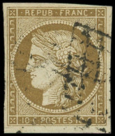 EMISSION DE 1849 - 1a   10c. Bistre-brun, Nuance Verdâtre, Obl. GRILLE, TB. C - 1849-1850 Cérès