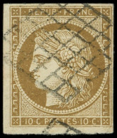 EMISSION DE 1849 - 1b   10c. Bistre-VERDATRE, Obl. GRILLE, Nuance Certifiée Jacquart, TB. C - 1849-1850 Ceres