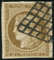 EMISSION DE 1849 - 1c   10c. Bistre-VERDATRE FONCE, Oblitéré GRILLE, TB - 1849-1850 Ceres