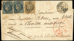 Let EMISSION DE 1849 - 1 Et 4, 10c. Bistre Et 25c. Bleu (2), Obl. GRILLE S. LAC, Càd T15 ANTIBES 28/11/50 Et PP Rouge, P - 1849-1876: Période Classique