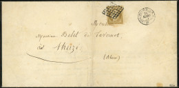 Let EMISSION DE 1849 - 1b   10c. Bistre-VERDATRE, Obl. GRILLE S. Faire-part, Càd T15 VILLEFRANCHE-S-SAONE 26/3/51, TB - 1849-1876: Classic Period