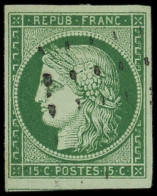 EMISSION DE 1849 - 2b   15c. Vert FONCE, Obl. GROS POINTS, TB - 1849-1850 Cérès