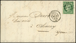 Let EMISSION DE 1849 - 2    15c. Vert, Obl. GROS POINTS S. LAC, Càd PARIS 16/8/51 Pour Un Huissier à CHARNY Yonne Avec A - 1849-1876: Klassieke Periode