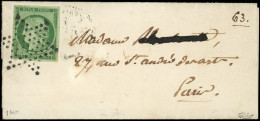 Let EMISSION DE 1849 - 2b   15c. Vert FONCE, Obl. ETOILE S. Petite LSC De Paris Pour Paris 16/6/53, TTB, Certif. Calves - 1849-1876: Klassieke Periode