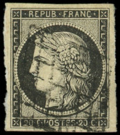 EMISSION DE 1849 - 3a   20c. Noir Sur Blanc, Grandes Marges, Obl. GRILLE, TTB - 1849-1850 Ceres