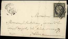 Let EMISSION DE 1849 - 3    20c. Noir Sur Jaune, Obl. GRILLE Et Càd T15 OUCQUES 8/3/49 S. LAC Pour Orléans, Rare Associa - 1849-1876: Période Classique