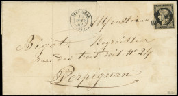 Let EMISSION DE 1849 - 3    20c. Noir Sur Jaune, Obl. Cursive 65/BOULOU S. LSC, Càd T15 PERPIGNAN 15 JANV 49, Grande Rar - 1849-1876: Klassik