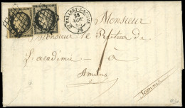Let EMISSION DE 1849 - 3    20c. Noir Sur Jaune, 2 Ex. Obl. GRILLE S. LAC, Càd T15 St VALLERY-S-SOMME 28/11/50, Taxe 1 D - 1849-1876: Klassieke Periode