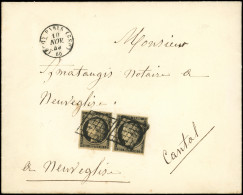 Let EMISSION DE 1849 - 3    20c. Noir Sur Jaune, 2 Ex. Obl. GRILLE S. Env., Càd (DS2) PARIS (DS2) 10/11/49, Arr. ST FLOU - 1849-1876: Periodo Clásico