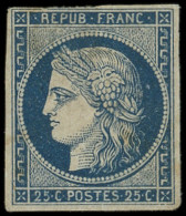 * EMISSION DE 1849 - 4a   25c. Bleu Foncé, Filet Effl. En Haut, Forte Ch., B/TB, Certif. Scheller - 1849-1850 Cérès