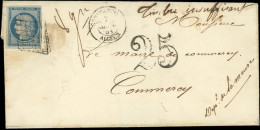 Let EMISSION DE 1849 - 4    25c. Bleu, Obl. GRILLE S. LSC, Càd CONSTANTINE 7/9/51, Poids 8gr, "timbre Insuffisant" Et Ta - 1849-1876: Période Classique