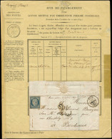 Let EMISSION DE 1849 - 4    25c. Bleu, Obl. S. Env., Càd PAU 25/3/53, Taxe 25 Double Trait Et Dossier De Taxation Pour " - 1849-1876: Periodo Clásico