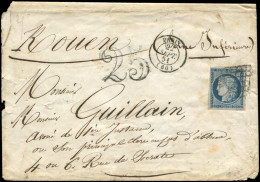Let EMISSION DE 1849 - 4    25c. Bleu, Obl. GRILLE S. Env., Càd T15 PARIS 22/9/51 Et Taxe 25 DT, TB - 1849-1876: Classic Period