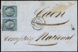 Let EMISSION DE 1849 - 4    25c. Bleu, PAIRE Obl. PC 1495 S. LAC, Càd T15 LE HAVRE 1/12/52, TB - 1849-1876: Klassik