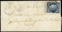 Let EMISSION DE 1849 - 4a   25c. Bleu Foncé, Petit Bdf, Obl. GRILLE S. LAC, Càd T15 SAUCERGUES 30/6/51, TTB - 1849-1876: Période Classique