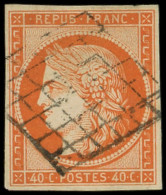 EMISSION DE 1849 - 5    40c. Orange, Obl. GRILLE, Frappe Légère, TB/TTB. J - 1849-1850 Cérès