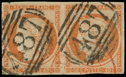 EMISSION DE 1849 - 5    40c. Orange, PAIRE Obl. GC ANGLAIS 487, Inf. Déf. Mais RR Et Frappe Superbe - 1849-1850 Ceres