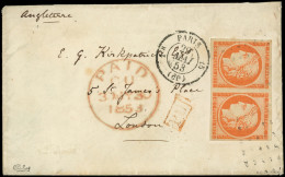 Let EMISSION DE 1849 - 5    40c. Orange, PAIRE Obl. GROS POINTS Légers S. Env., Càd PARIS 29/5/53, Arr. LONDON 30/5, TTB - 1849-1876: Classic Period