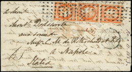 Let EMISSION DE 1849 - 5a   40c. Orange Vif, PAIRE + 1 Ex. Obl. GROS POINTS S. LAC, Càd PARIS 12/6/53 Pour NAPOLI, TTB,  - 1849-1876: Période Classique