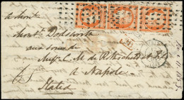 Let EMISSION DE 1849 - 5a   40c. Orange Vif, PAIRE + 1 Ex. Obl. GROS POINTS S. LAC, Càd PARIS 12/6/53 Pour NAPOLI, TTB,  - 1849-1876: Klassieke Periode