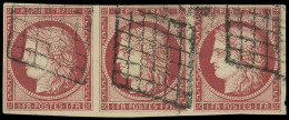 EMISSION DE 1849 - 6     1f. Carmin, BANDE De 3 Obl. GRILLE, TB. Br - 1849-1850 Ceres