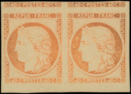 ** EMISSION DE 1849 - R5k  40c. Orange, REIMPRESSION, PAIRE Des Deux 4 RETOUCHES Cases 146/47, Marges énormes, Pièce Mag - 1849-1850 Cérès