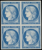 ** EMISSION DE 1849 - R8f  20c. Bleu, REIMPRESSION, BLOC De 4, Fraîcheur Postale, Superbe - 1849-1850 Cérès