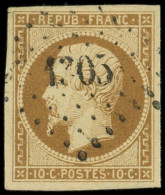 PRESIDENCE - 9a   10c. Bistre-brun, Obl. PC 1305, Petite Fente Dans L'angle Supérieur Gauche, TB - 1852 Luis-Napoléon