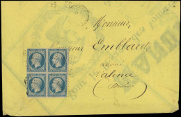 Let PRESIDENCE - 10   25c. Bleu, BLOC De 4, 3 Ex. Défx, Obl. PC 3393 S. Env., Càd T15 TOURNON-S-RHONE 21/1/54, Plaisant - 1849-1876: Période Classique