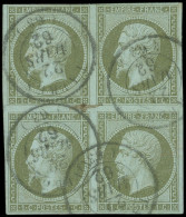 EMPIRE NON DENTELE - 11    1c. Olive Pâle, BLOC De 4 Obl. Càd T15 TARBES 22/3/62, TB. C - 1853-1860 Napoleon III