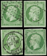 EMPIRE NON DENTELE - 12    5c. Vert, 4 Ex., Nuances, Oblitérations, TB - 1853-1860 Napoléon III.