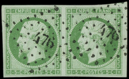 EMPIRE NON DENTELE - 12b   5c. Vert Foncé, PAIRE Obl. PC 476 De BOURG-S-GIRONDE, Superbe - 1853-1860 Napoléon III.