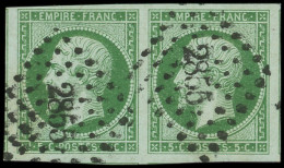EMPIRE NON DENTELE - 12b   5c. Vert Foncé, PAIRE Grandes Marges, Obl. PC 2855 De SEDAN, TTB - 1853-1860 Napoléon III
