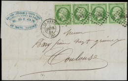 Let EMPIRE NON DENTELE - 12b   5c. Vert Foncé, BANDE De 4 Obl. PC 1855 S. LAC, Càd T15 LE MANS 6/2/61, TTB - 1849-1876: Klassik