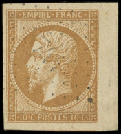 EMPIRE NON DENTELE - 13A  10c. Bistre, T I, Bdf, Obl. PC 3744 De GRADIGNAN, Frappe Légère, Superbe - 1853-1860 Napoleone III
