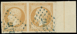 EMPIRE NON DENTELE - L13Ad 10c. Bistre T I, PAIRE Bdf, FILET D'ENCADREMENT, Obl. PC BLEU 2147, R Et TB - 1853-1860 Napoléon III.