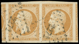 EMPIRE NON DENTELE - 13A  10c. Bistre, T I, PAIRE, 2 Grands Voisins Obl. PC 2272, Superbe - 1853-1860 Napoleone III