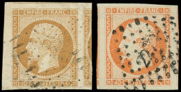 EMPIRE NON DENTELE - 13A Et 16, 10c. Bistre Et 40c. Orange, Marges énormes (petit Bdf + Voisins Et 2 Voisins) Obl. PC, S - 1853-1860 Napoleone III