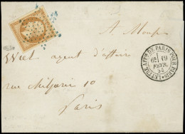 Let EMPIRE NON DENTELE - 13A  10c. Bistre, T I, Très Bien Margé, Obl. ETOILE BLEUE S. LSC, Càd LETTRE AFFie DE PARIS POU - 1849-1876: Periodo Clásico