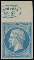 ** EMPIRE NON DENTELE - 14A  20c. Bleu, T I, Bdf Avec CONTROLE T.P., Lég. Ch. Sur Le Bdf Mais Très Frais Et TTB - 1853-1860 Napoleone III