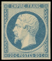 ** EMPIRE NON DENTELE - 14Af 20c. Bleu Laiteux, T I, Très Lég. Adh. Sur La Gomme, TB - 1853-1860 Napoleone III