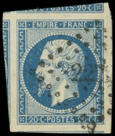 EMPIRE NON DENTELE - 14A  20c. Bleu, T I, Marges énormes Avec Plusieurs Voisins, Obl. PC, Superbe - 1853-1860 Napoleone III