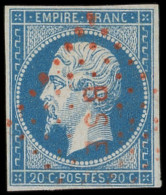 EMPIRE NON DENTELE - 14A  20c. Bleu, T I, Obl. Los. Rouge BSE, Bureau Spécial De L'Empereur, Frappe TTB - 1853-1860 Napoleone III