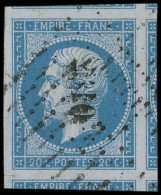 EMPIRE NON DENTELE - 14Ae 20c. Bleu Sur Lilas, T I, Marges énormes, 5 Voisins, Obl. PC 2310, Superbe - 1853-1860 Napoleone III
