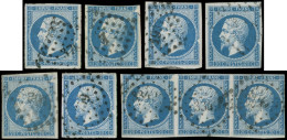 EMPIRE NON DENTELE - 14B  20c. Bleu, T II, 6 Unités Et Une BANDE De 3 Obl., Variétés Suarnet, TB - 1853-1860 Napoleon III